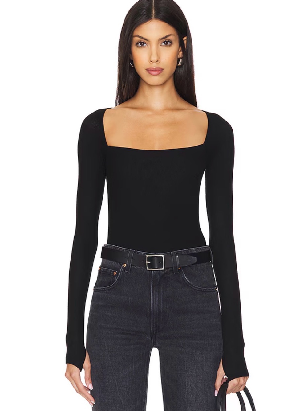Michael Lauren double layered square neck top with thumbhole cuffs